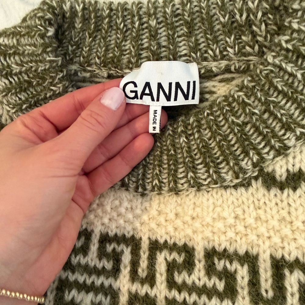 GANNI Olive and Cream Knit Sweater - Picture 6 of 7